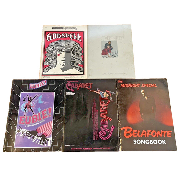 Vtg Songbooks x5 Broadway & Pop Eubie! Godspell Cabaret Belefonte Carpenters - Picture 1 of 16